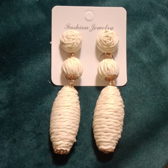 Raffia Earrings Rattan Summer Beach - Picture 3 of 3